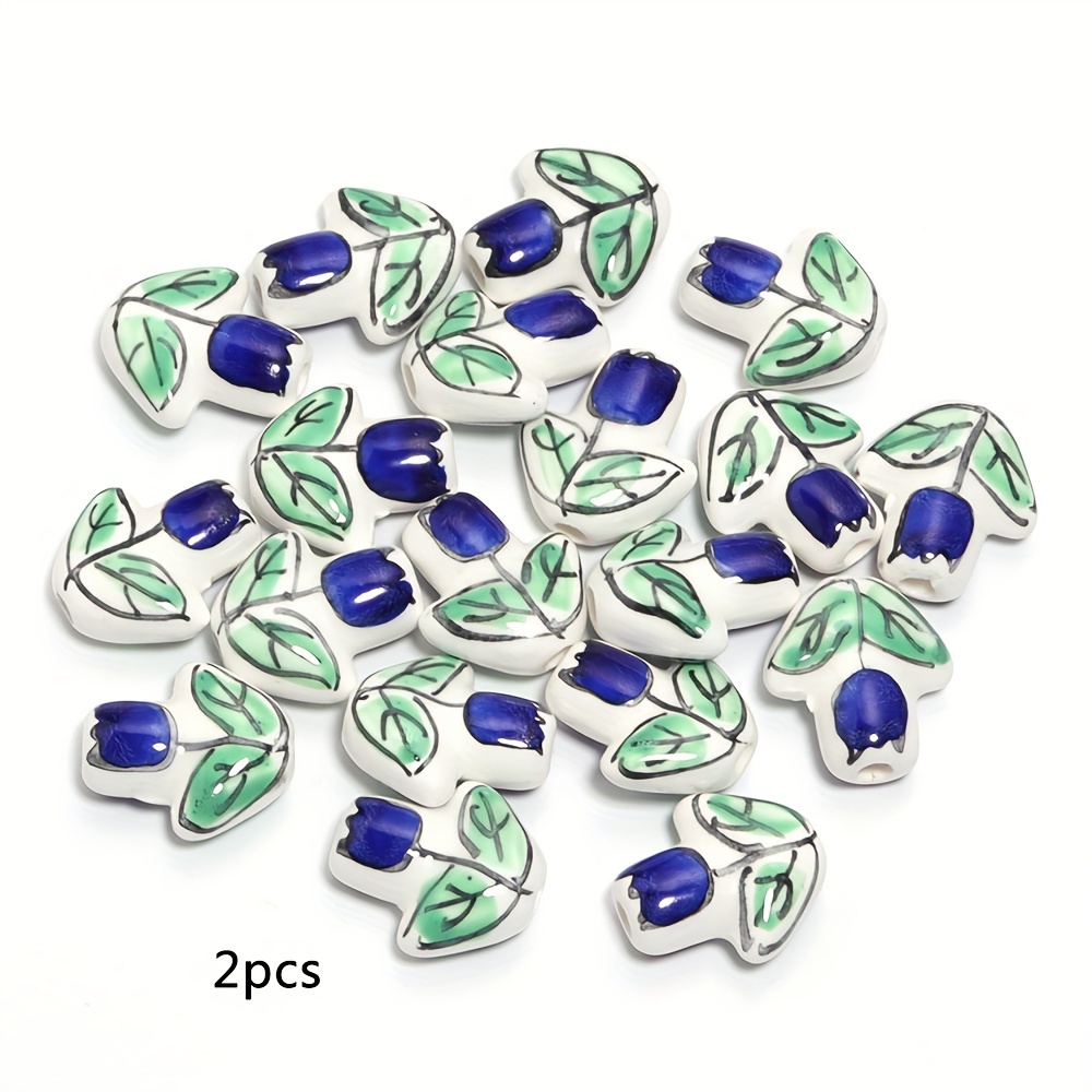 2pcs Ceramic Tulip Flower Beads for DIY Projects